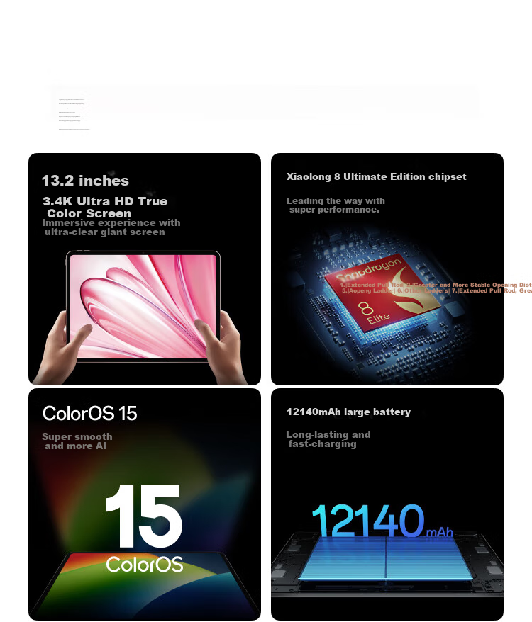 OPPO Pad 4 Pro [Subsidies], 13.2-Inch Tablet, Qualcomm Snapdragon 8 Ultimate Edition Chip, 8GB+256GB, Dawn Light 3