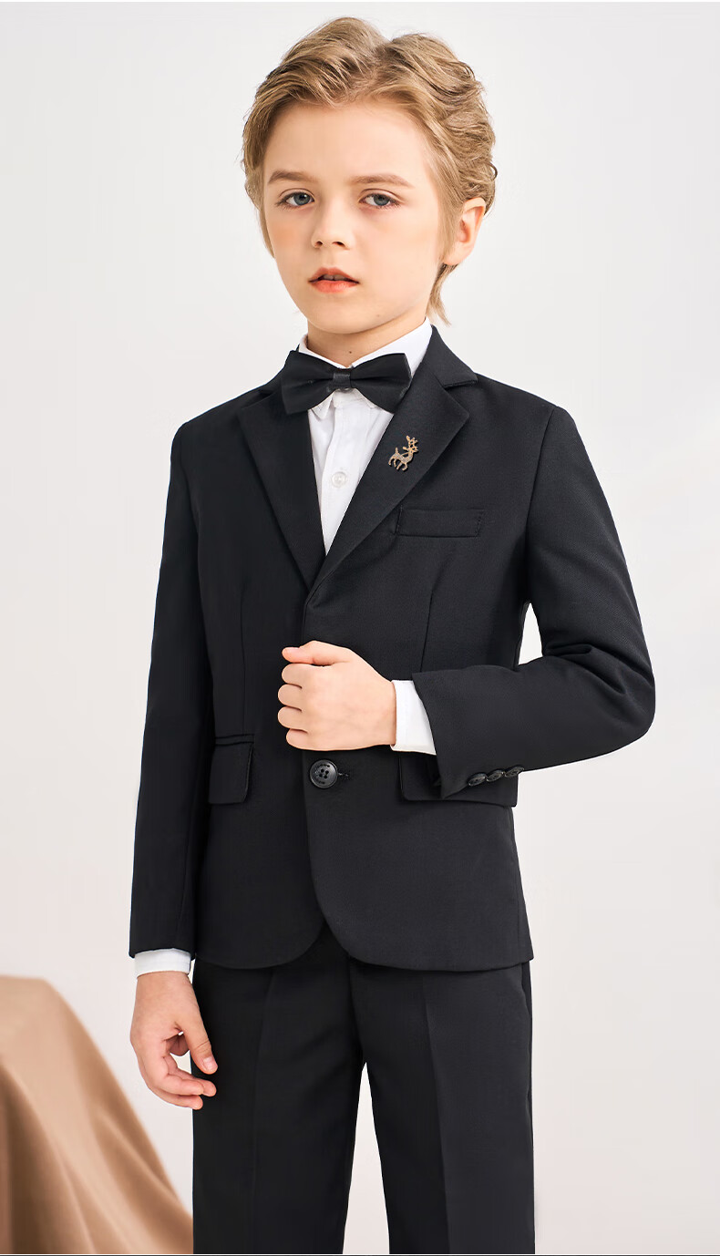 Romon Kids Suit Set Spring Autumn Boys Host Tuxedo Flower Boy Performance Outfit Black 170 8