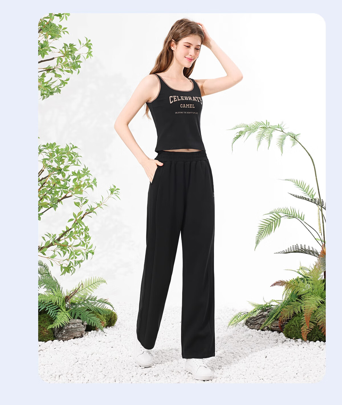 CAMEL Women's Casual Pants for Spring, Yoga Fitness Leggings, Breathable Height-Increasing Loose Straight-Leg Knitted Sweatpants, Size L 18