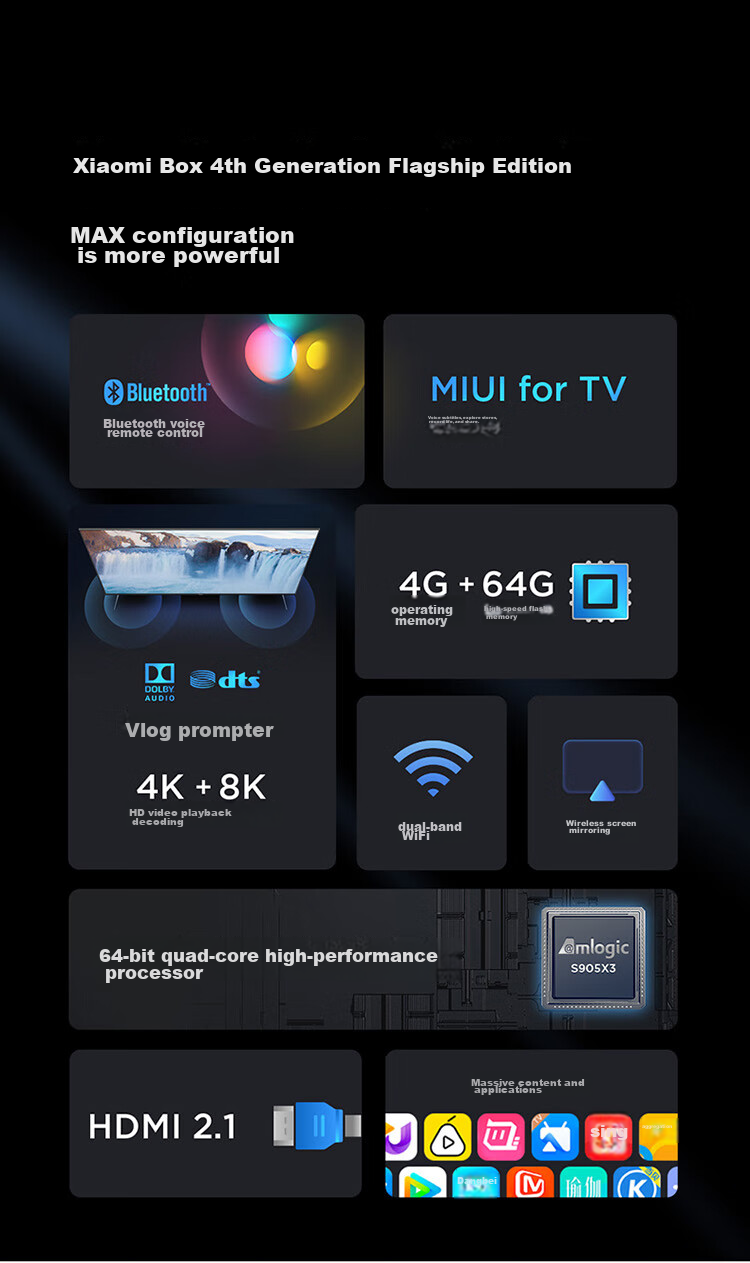 MI Box 4S MAX 4K Flagship Smart Voice Set-Top Box, Bluetooth Voice Remote Control, Mobile Wireless Screen Casting, 64-Bit Quad-Core High-Performance Processor MDZ-30 2