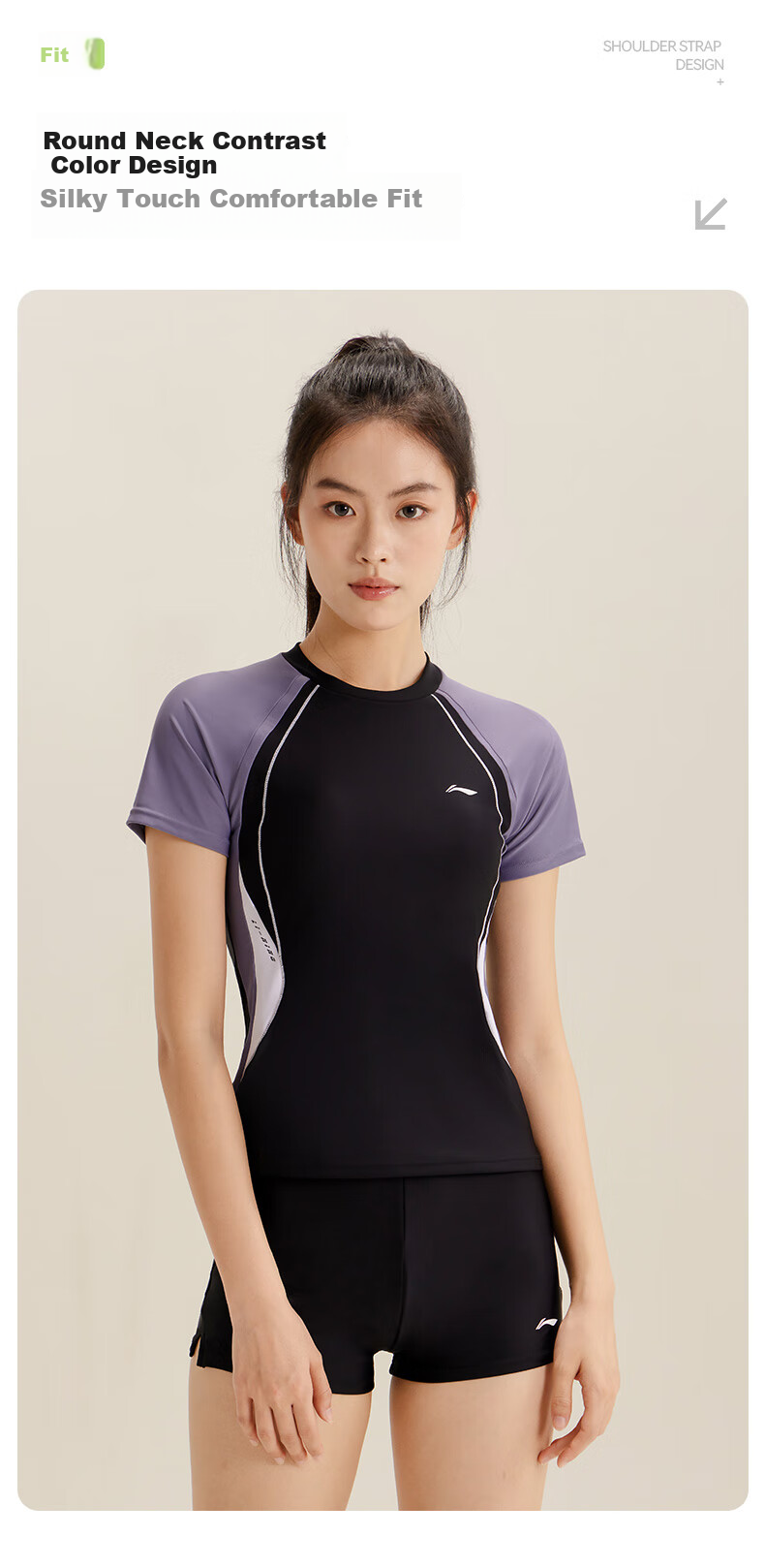 Li-Ning Women's Two-Piece Swimsuit, Slimming Swimwear for Hot Springs, Swimming Equipment 0492 Black Purple XL 5
