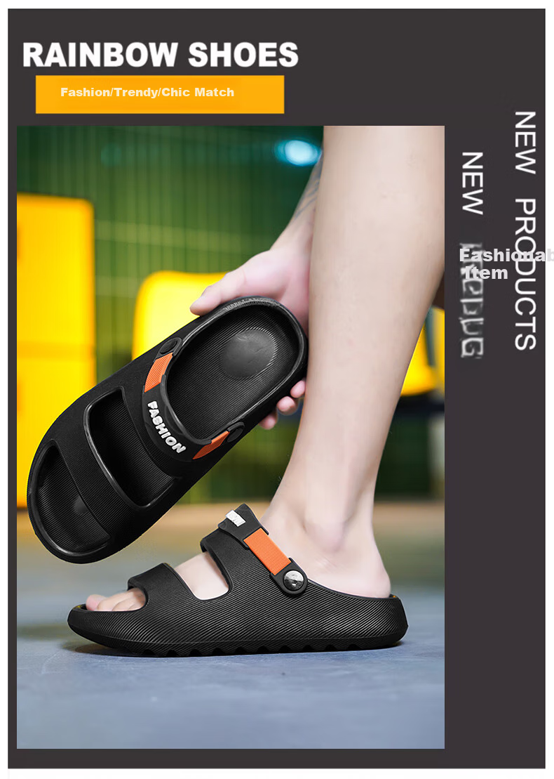 CARTELO Men's Sandals, Summer Casual Breathable Hole Shoes, Fashionable Two-Way Beach Shoes for Men, 1572 Black And Orange, Size 42-43 1