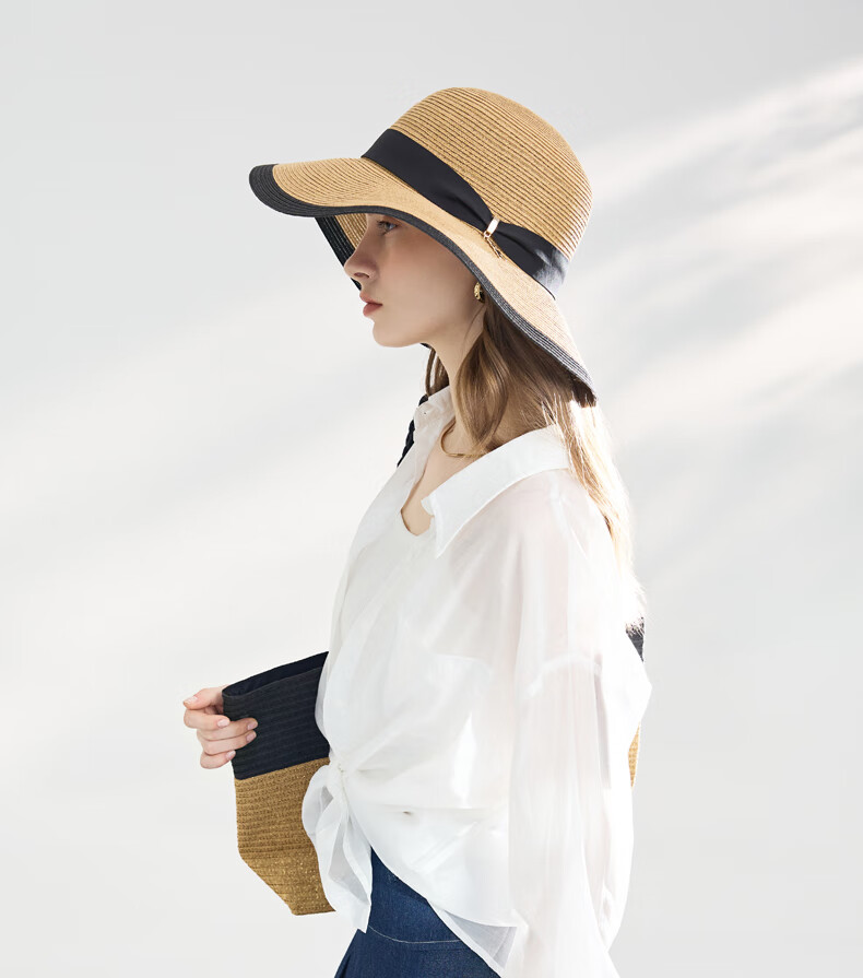 ELLE Sun Hat for Women, Face-Slimming Straw Hat, Summer Outdoor Wide-Brimmed Hat, Elegant Beach Vacation Gift 22