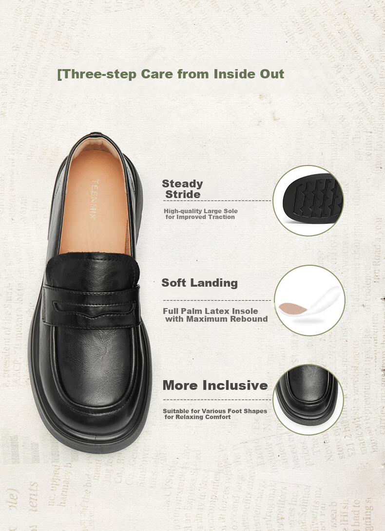 TEENMIX Loafers with Thick Soles, Same Style As in Shopping Malls, Slip-On Women's Shoes, Work Commute Leather Shoes, New Style 9