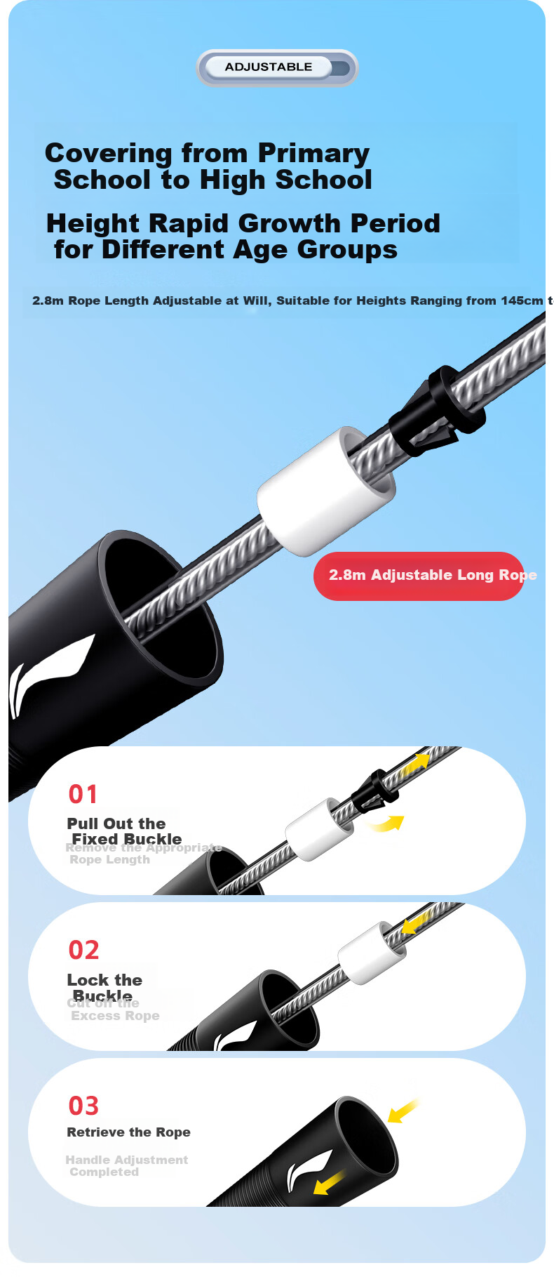 Li-Ning Speed Jump Rope, Steel Wire Professional Competition And Exam-Specific, for Children, Primary And Secondary School Students, Sports Ultra-Light Rope, 4mm 8