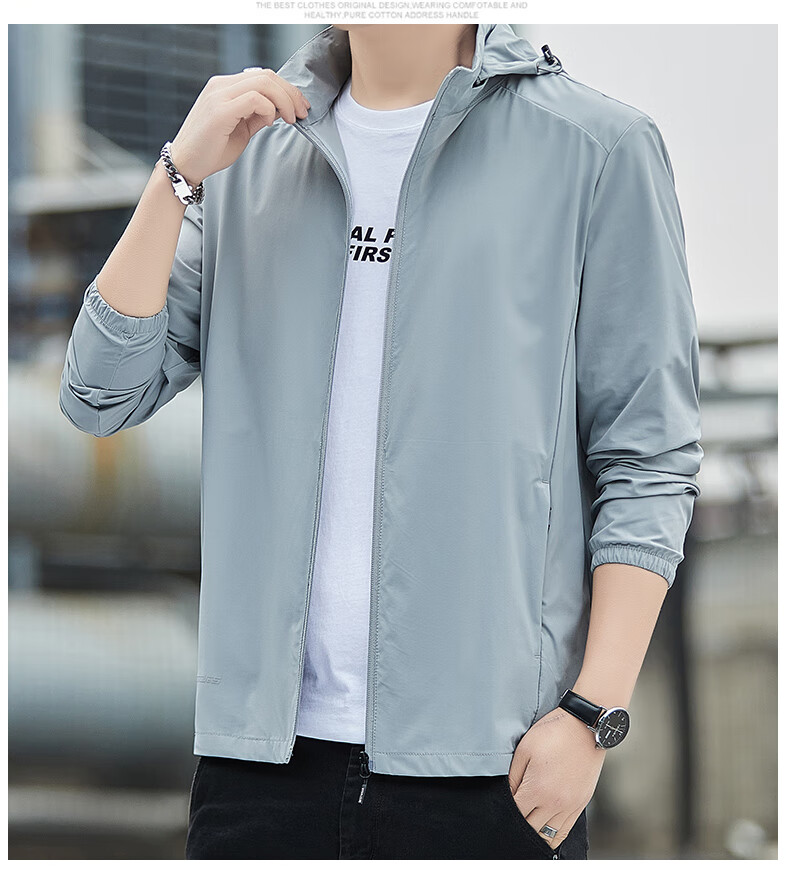 Romon Men's Sunscreen Jacket Summer Ice Silk Quick-Dry Lightweight Breathable Casual Outdoor UV Protection Coat 5368 Green Gray 5XL 17