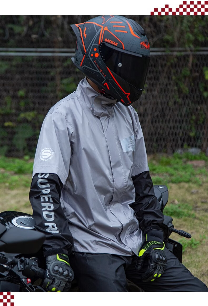 Star Knight Motorcycle Raincoat and Rain Pants Set Unisex Adult Separate Ultra-thin Waterproof Fluorescent Green XL 10