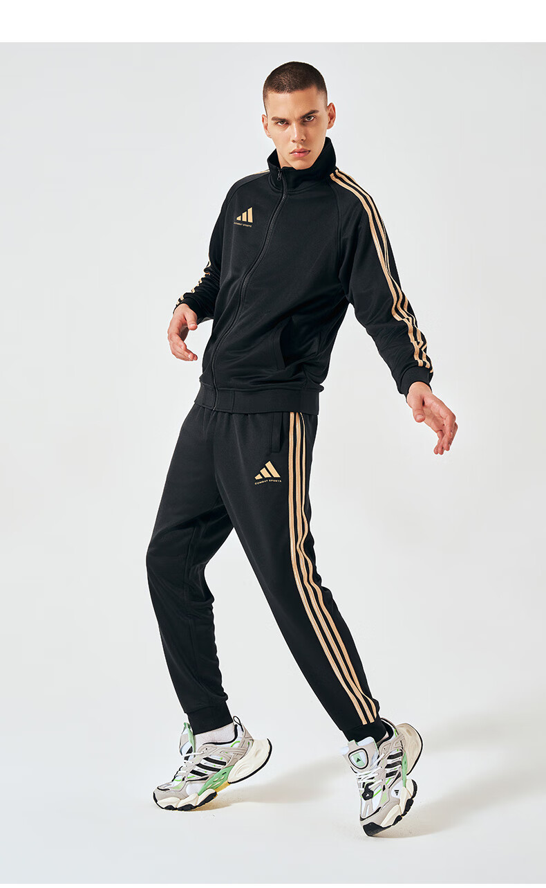 Adidas Men's Spring Running Sportswear Set, Windproof Jacket And Leggings Two-Piece Suit, Black And White, 2XL 15