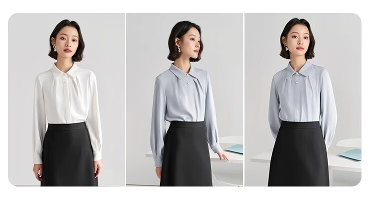 Bodexiaojie White Blouse for Women, Professional Commute Straight Shoulder Top, Petite Elegant Outfit, Formal Shirt 11
