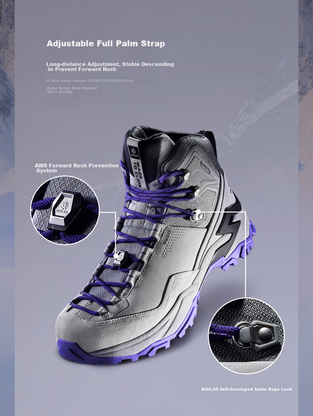KAILAS MT5-3 Men's Mid-Top Hiking Boots, GTX Waterproof, Non-Slip, Shock-Absorbing, Heavy-Duty Trekking Shoes 13