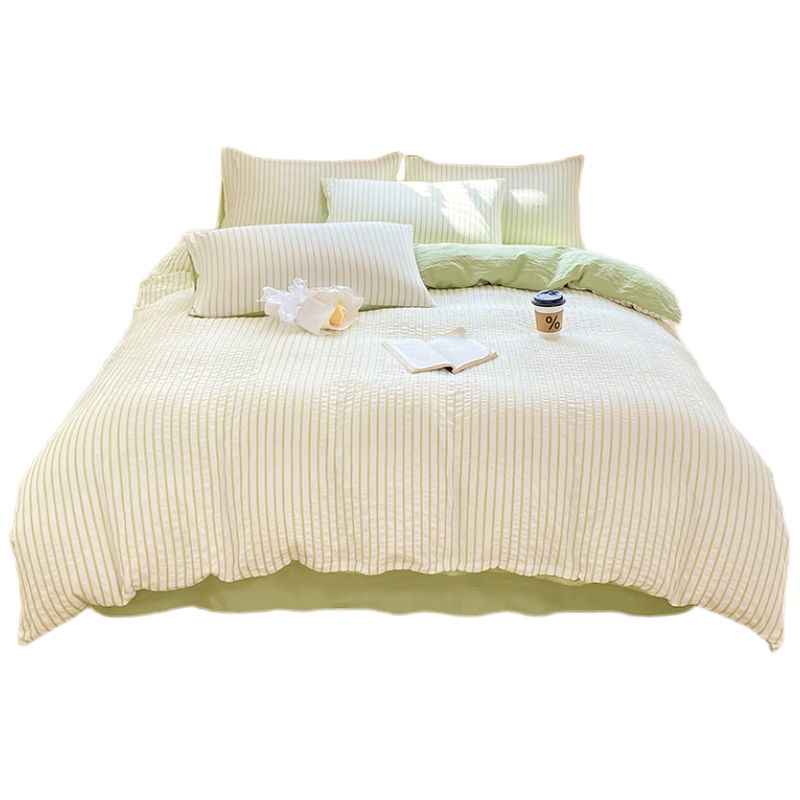 Yalu Cotton Bedding Set A-Class Machine Washable Bare Sleeping Duvet Cover Pillowcases Bed Sheet Single Three-Piece Set for 1.2-Meter Bed Grass Gree