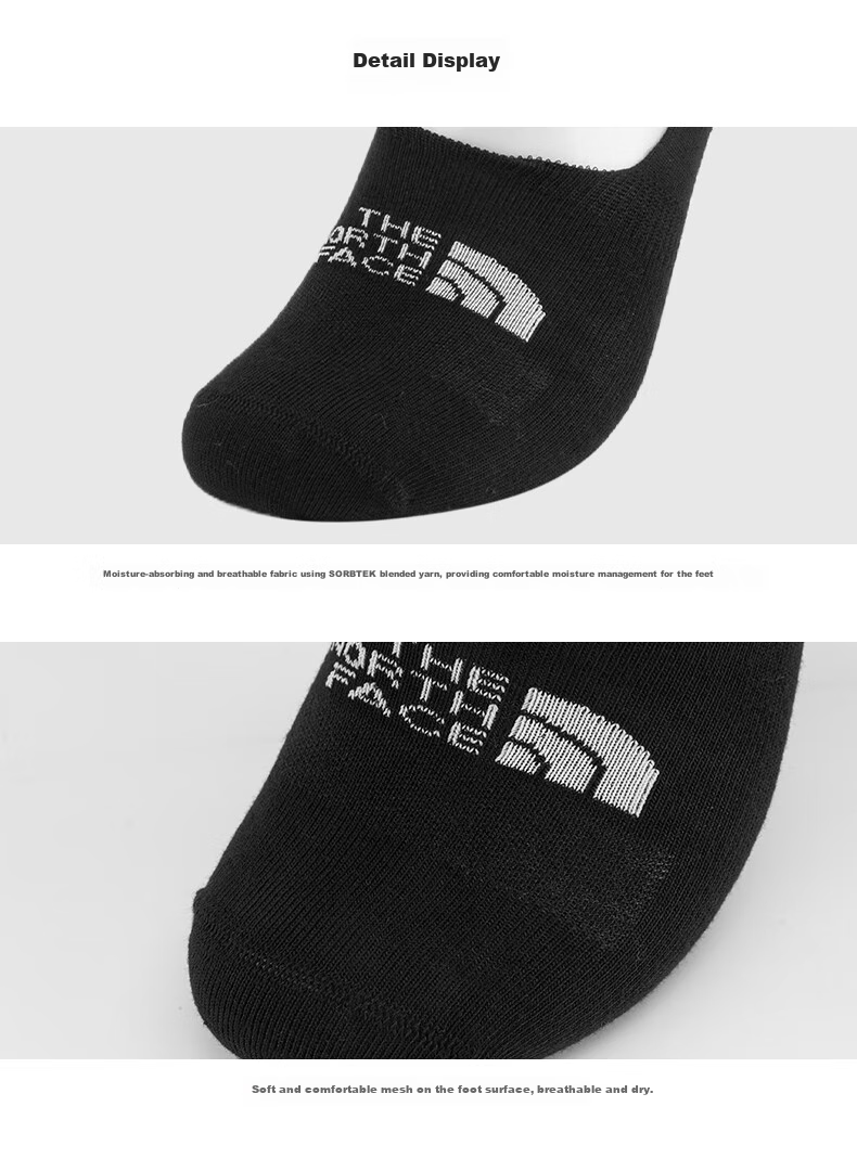 The North Face Unisex Comfortable Breathable Sports Boat Socks 3-Pack 8ANZ Black/White/Gray/3G7 M 2