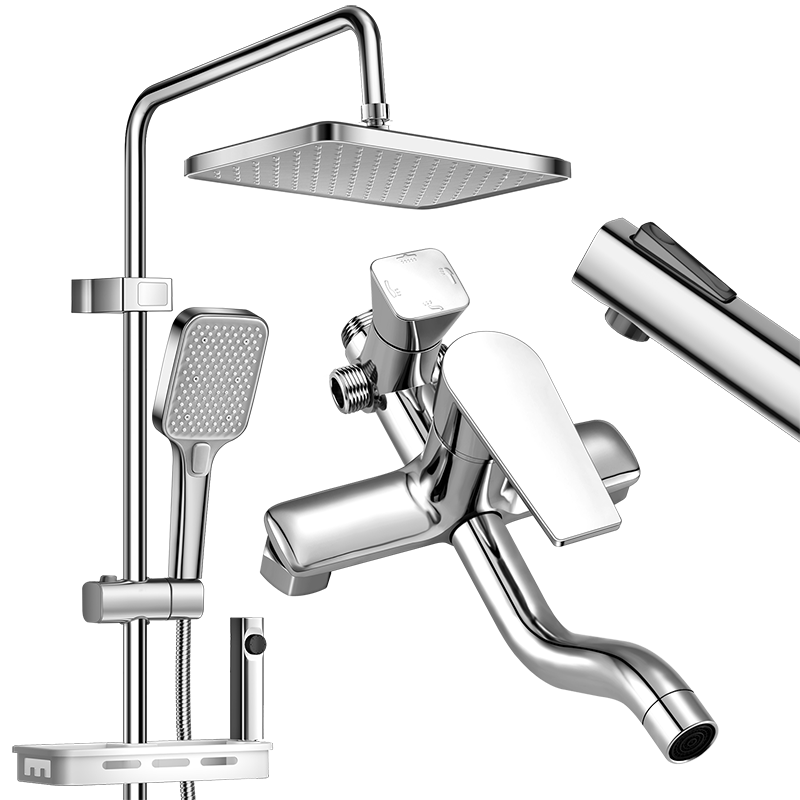 Larsd Shower Set, Four-Function Spray Gun, Silver Full Copper Body Faucet, High-Pressure Shower Head Complete Set LD9256