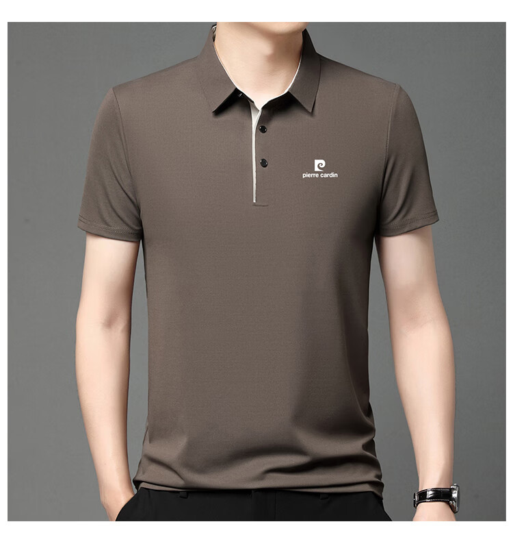 Pierre Cardin Men's Summer High-Quality Stretch Breathable Short Sleeve Business Polo Shirt Base Layer Clothing Beige XL 10