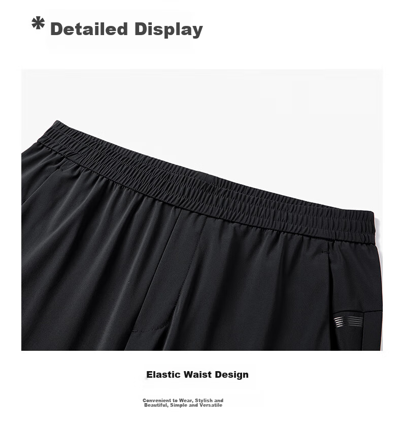 JEEP Casual Pants for Men, Business Straight-Leg Trousers, High-Elastic Breathable Ice Silk Pants, Long Pants for Men, Pure Black, M 11
