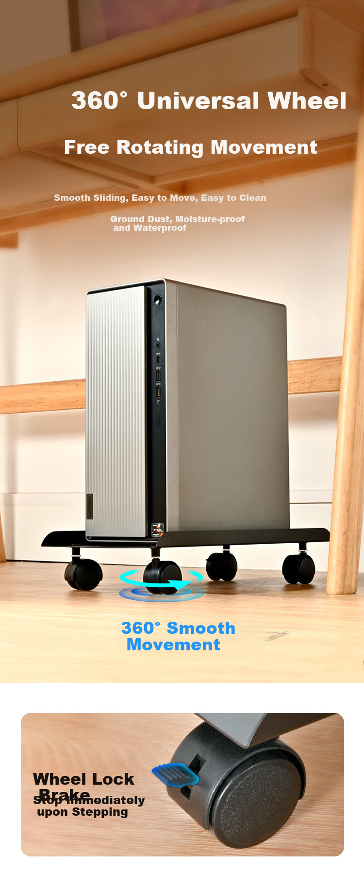 NVV Computer Tower Stand, Desktop Case Stand, Movable Computer Tower Tray Metal Bracket Base NZ-T1 5