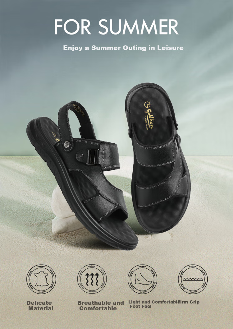 Goldlion Men's Shoes, Urban Casual Breathable Sandals, Two-Way Wear Lightweight Leather Shoes, Beach Shoes, 59622032701A, Black, Size 40 1