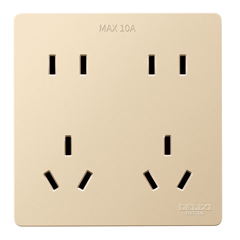 DELIXI Switch Socket, 86-Type Universal 10-Hole 10A Socket, Concealed Power Switch Double Five-Hole Socket, Sand Gold Color