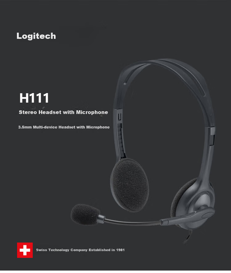 Logitech H111 [Enterprise-Grade] Multifunctional Over-Ear Headset with Microphone, Wired Headphones [Order Bonus] 1