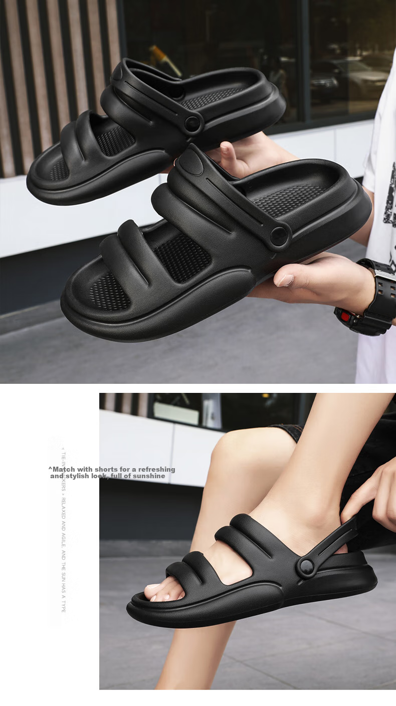 CARTELO Men's Sandals, Summer Comfortable Wear-Resistant Beach Shoes, Lightweight Hole Shoes for Men, 1468 Black, Size 42-43 7