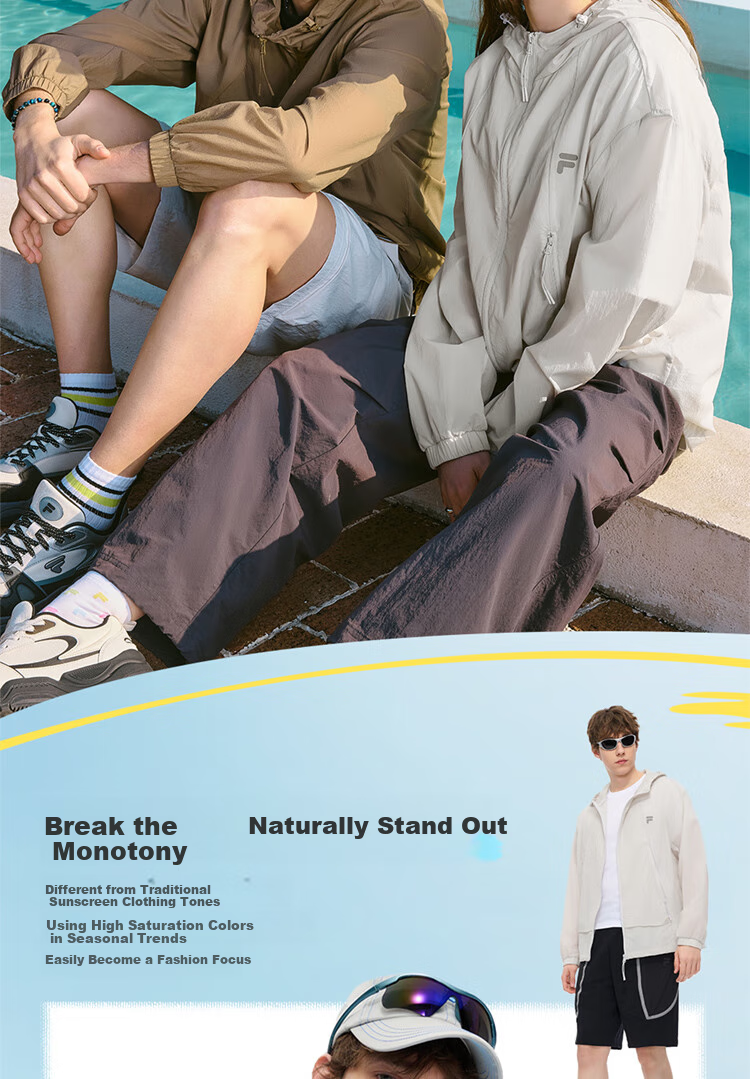 FILAFUSION FILA Trendy Couple's Woven Jacket, Summer Loose Sun Protection Hooded Top 6