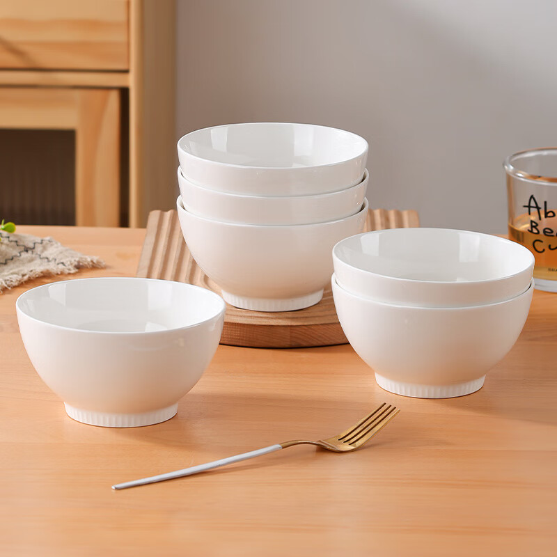 Jieyajie Ceramic Bowls for Home Use, Rice Bowls with Underglaze Color, 5.5-Inch Rice Bowls, Small Bowls, Noodle Bowls, Tableware Set of 6 Pieces, Pure White