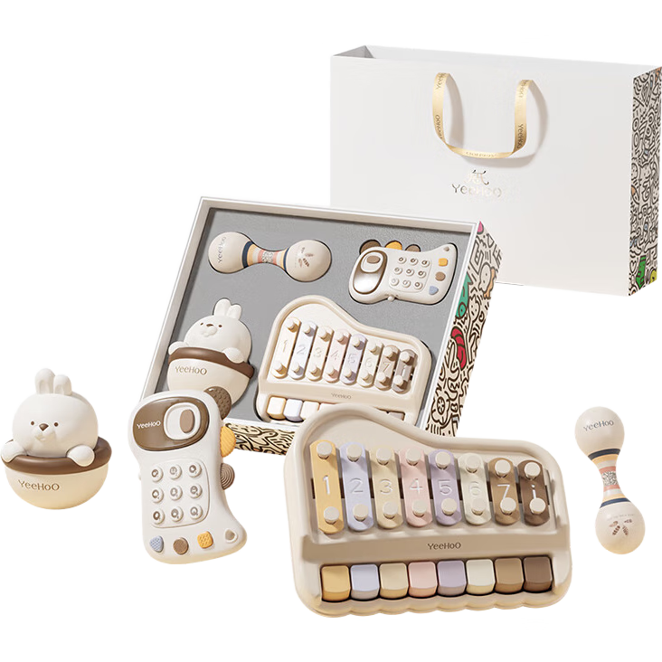 YEEHOO Newborn Meeting Gift Premium Baby Musical Toy Gift Box Full Moon Hand Drum Children's Gift Baby First Birthday Gift