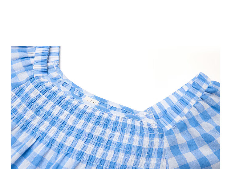 Inman 100% Cotton Sweet Plaid Shirt 2026 Summer New Women's Slim Waist Pleated Blouse Light Blue Plaid L 5