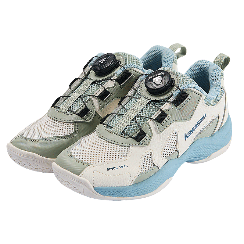 KAWASAKI Children's Badminton Shoes, Starry Sky Kids' Button Laces Sneakers, C4413 Army Green, Size 37