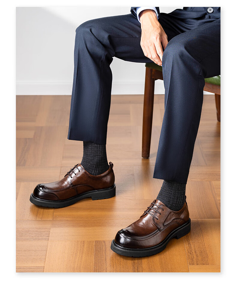 LAORENTOU Men's Leather Shoes, Business Formal Shoes, Thick-Soled Hand-Scratched Cowhide, Wide-Toe Derby Shoes, LA88 Black Size 40 11