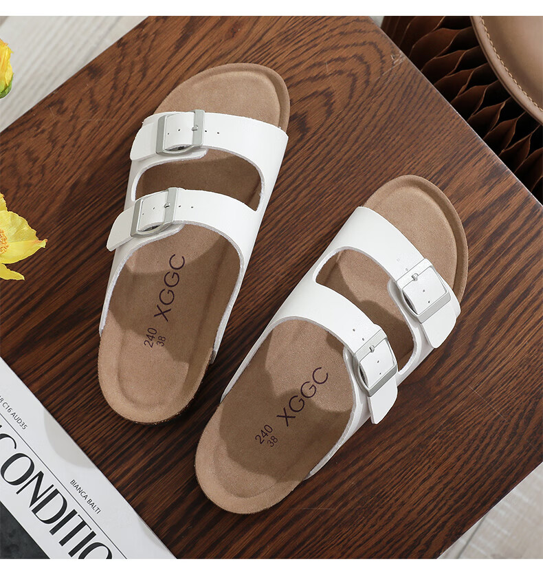 XGGC Cork Slippers for Men, Summer Trendy Non-Slip Thick-Soled Couple's Slide Sandals, Women's Outdoor Wear, White, Size 36 13