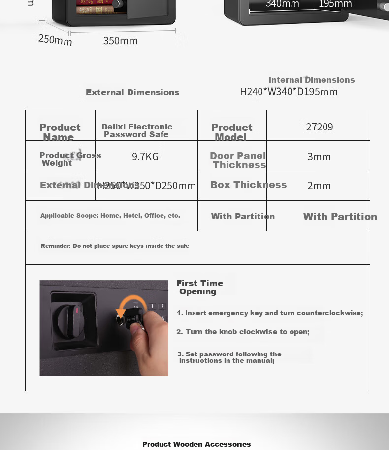 Deli Safe Box, Office And Home Electronic Password Storage Safe, Small Built-In Confidential File Cabinet, Fixed Installation, Flat Panel without Protrusion, 25cm Frosted Black 15