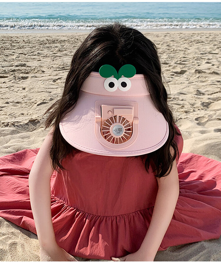 GLO-STORY Children's Hat Summer Boys And Girls Outdoor Wide Brim Sun Protection Visor Hat Cartoon Cute with Fan Sunshade Hat 10