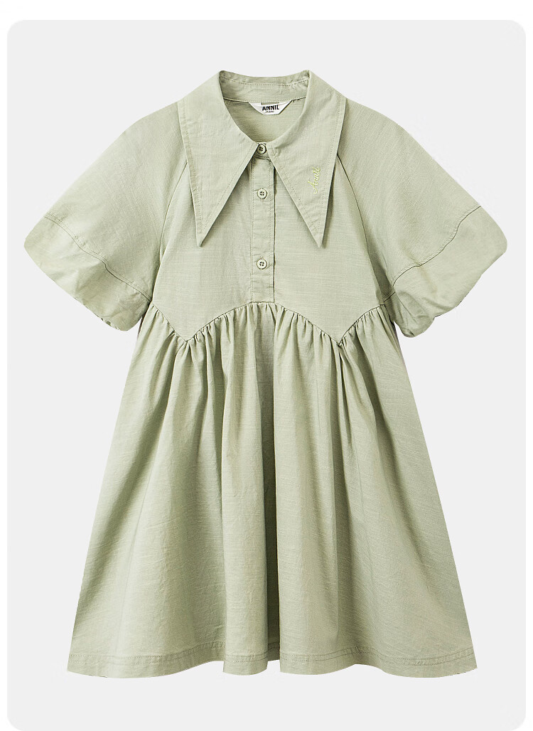 Annil Girls' Short-Sleeve Dress, New Summer Style 2024, Elegant Gray-Green, Size 130 5