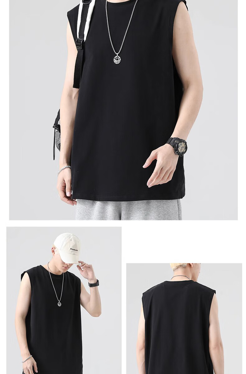 Ziyouxi Cotton Tank Top for Men, Summer Loose Sleeveless T-Shirt, Solid Color Undershirt, Sports Fitness Vest 11