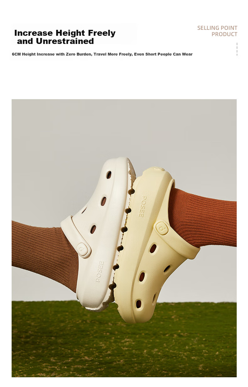 Poxi Cheese Crocs-Style Perforated Shoes for Women, Thick-Soled Sandals, Beach Closed-Toe Slippers, Outdoor Wear for Couples, Ivory White, Size 35-36 5