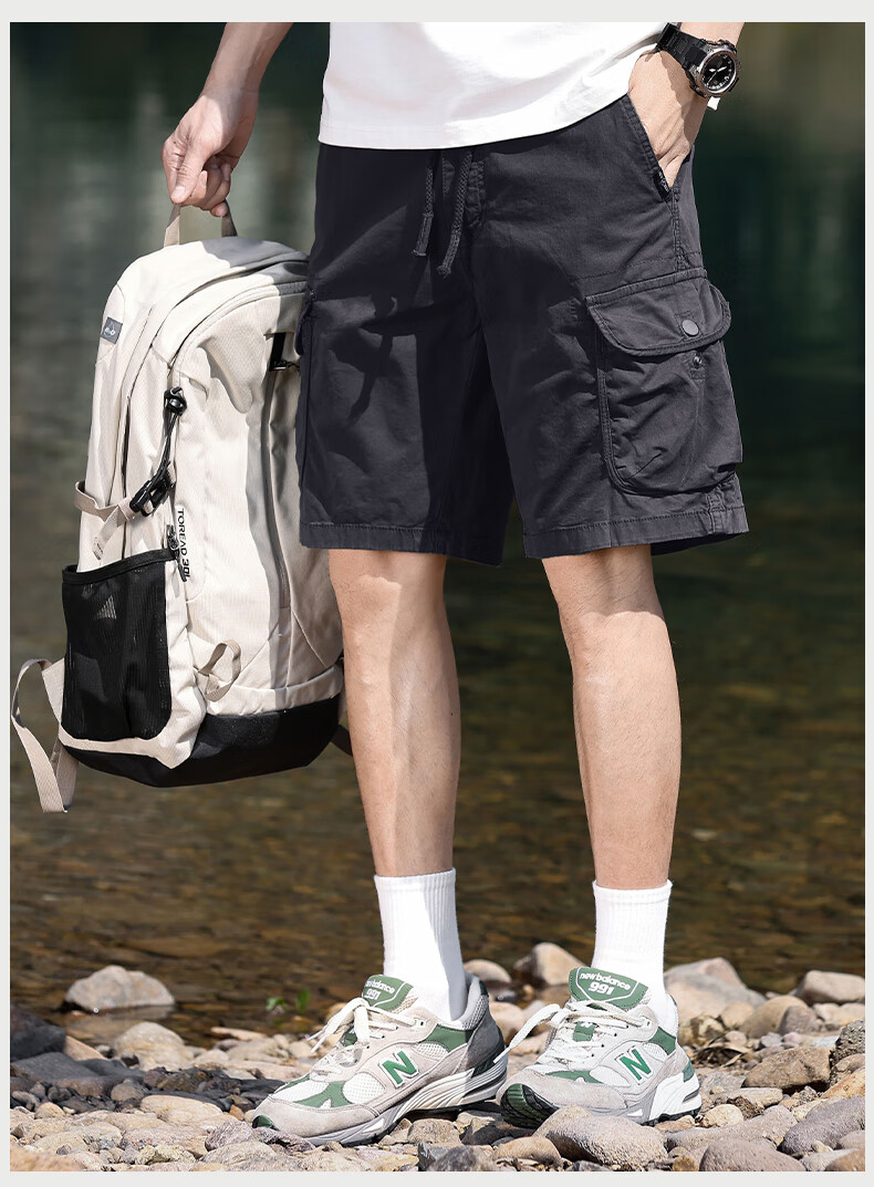 EASTERN CAMEL Men's Casual Loose Cotton Summer Breathable Simple Solid Thin Versatile Cargo Shorts 15