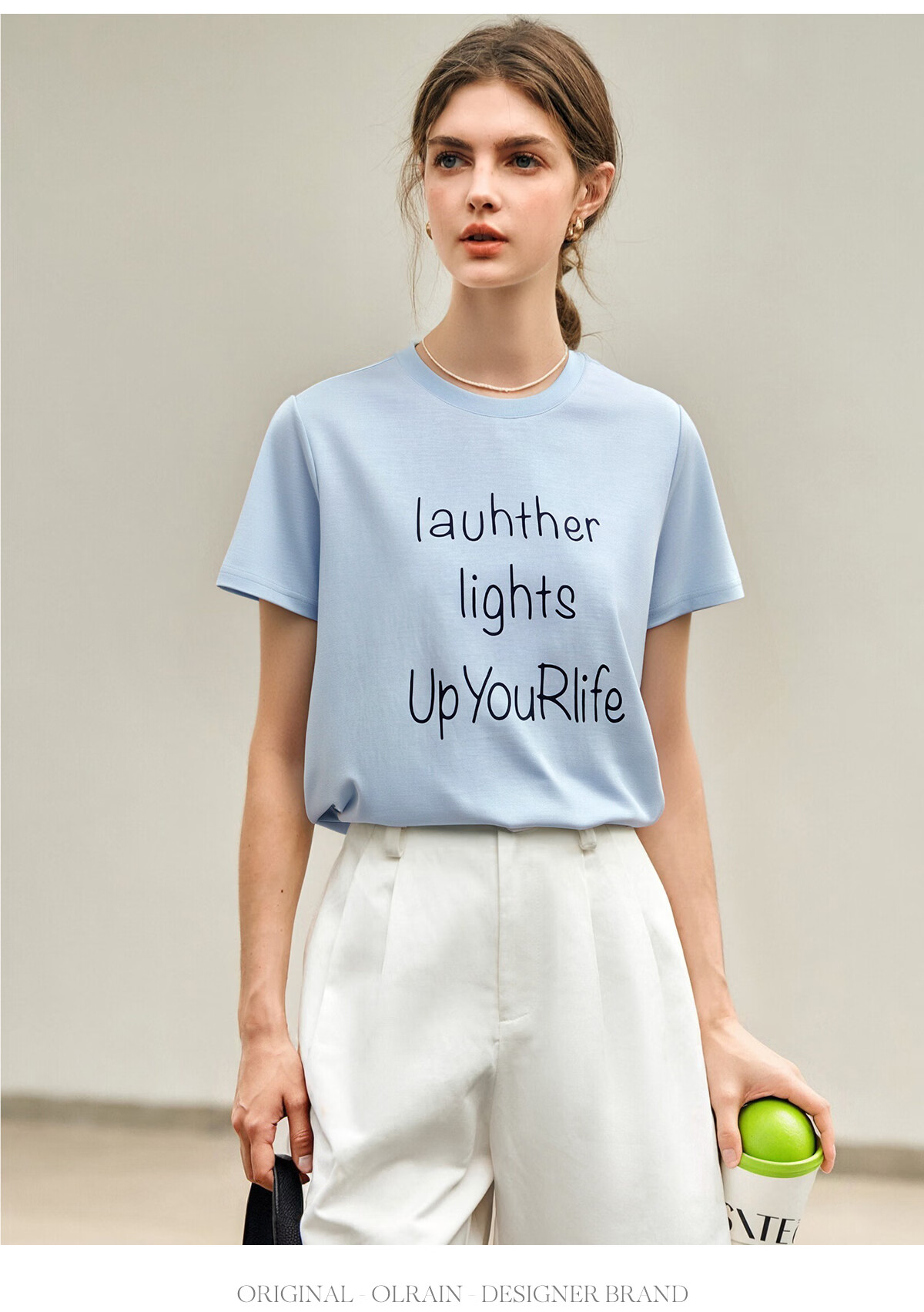 Oulain Letter Print Short-Sleeve T-Shirt, Women's Versatile Loose Casual Round Neck Top, Purple, S 34