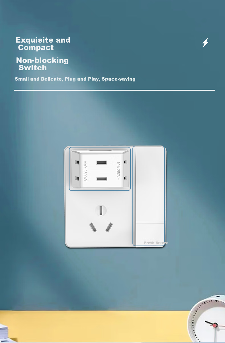 Kyfen Three-In Adapter, National Standard 10A 47mm Mini Portable, No Plug Cover, Dorm Essential, Travel Socket, White, 2 Prongs, Electric Shock Prevention, PP Material 6