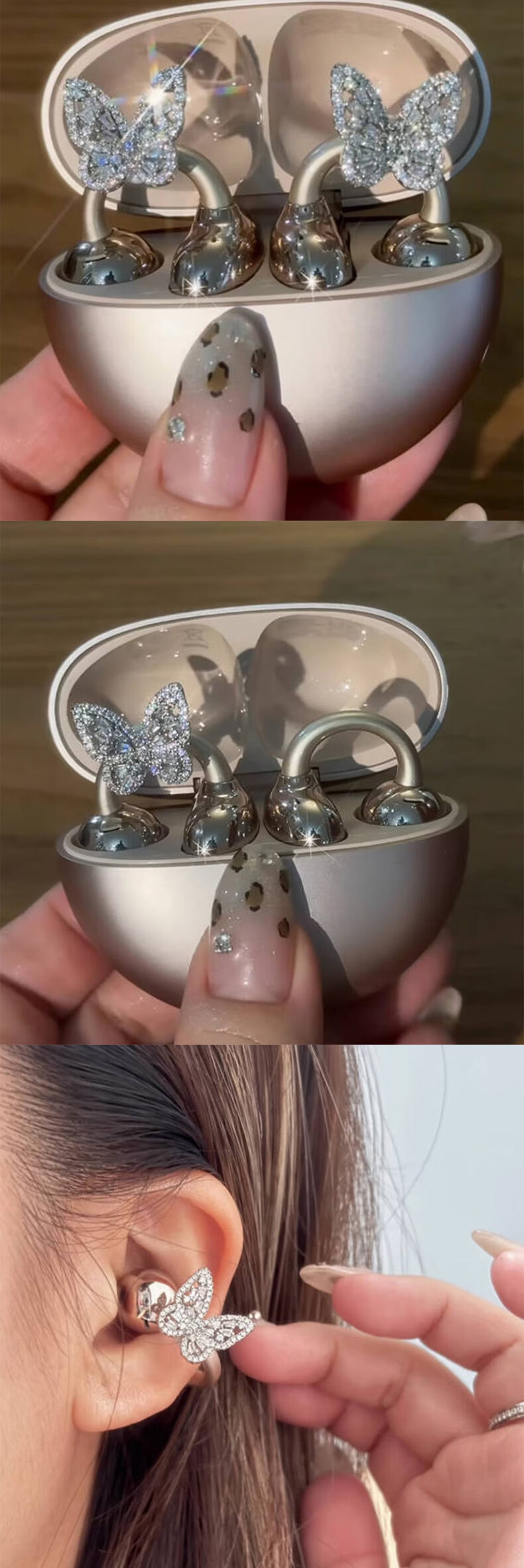 Jinyun (KINYO) Ear Accessories, Suitable for Bluetooth Headphones, Ear Clips, Niche Luxury, Unique High-End Feel, Sweet And Cool DIY, Swarovski Style, Crystal Studs, Internet Celebrity Gift for Women, Dielaifei 1