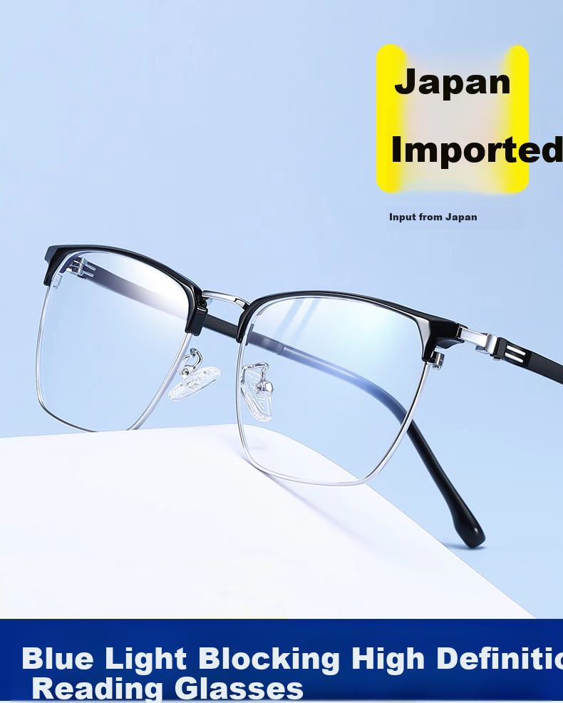GOGOSOON Large Face Semi-Rimless Reading Glasses for Men, High Definition Ultra-Light Eye Protection Anti-Blue Light Fashionable Presbyopic Glasses for Middle-Aged And Elderly High-End Wome 3