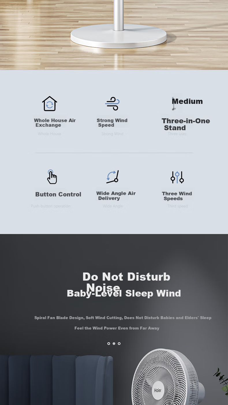 Haier Electric Fan, Floor Fan for Home Use, 10 Blades, High Airflow, Quiet Operation, Large Size, Sold by JD, Voice Control, Oscillating Head, Timer Function, Standing Fan for Dormitory, HFS-Y4026AU9 2