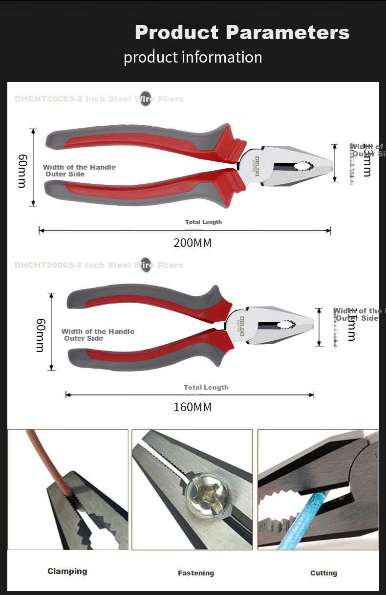 DELIXI ELECTRIC Wire Cutters, Electrician's Pliers, Household Tiger Mouth Pliers, Wire Cutting Pliers, Labor-Saving, 6 Inches, 160mm 4