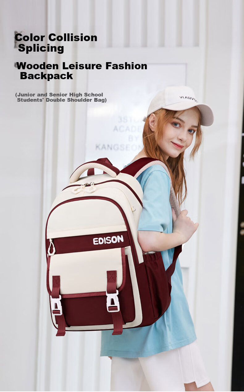 Edison Inventor Middle School Student Backpack for Junior High And High School Students, Lightweight Spine Protection Backpack for Boys And Girls, Stylish Design K013-2 Khaki 2