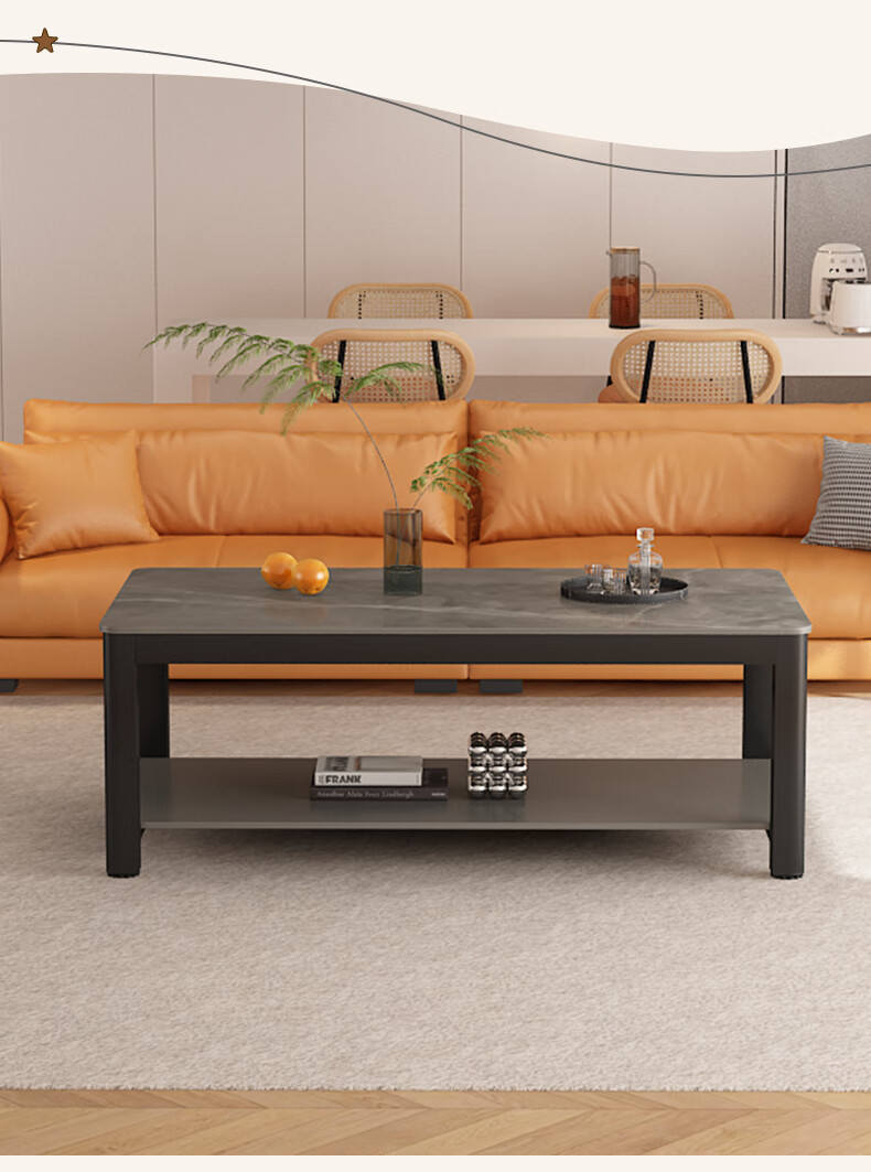 Yameile Coffee Table for Living Room, Simple And Modern, Rock Slab Marble Pattern, Double-Layer Storage, Office Tea Table 5