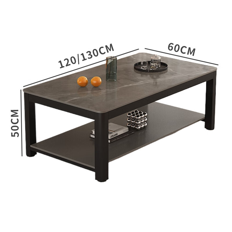 Yameile Coffee Table for Living Room, Simple And Modern, Rock Slab Marble Pattern, Double-Layer Storage, Office Tea Table