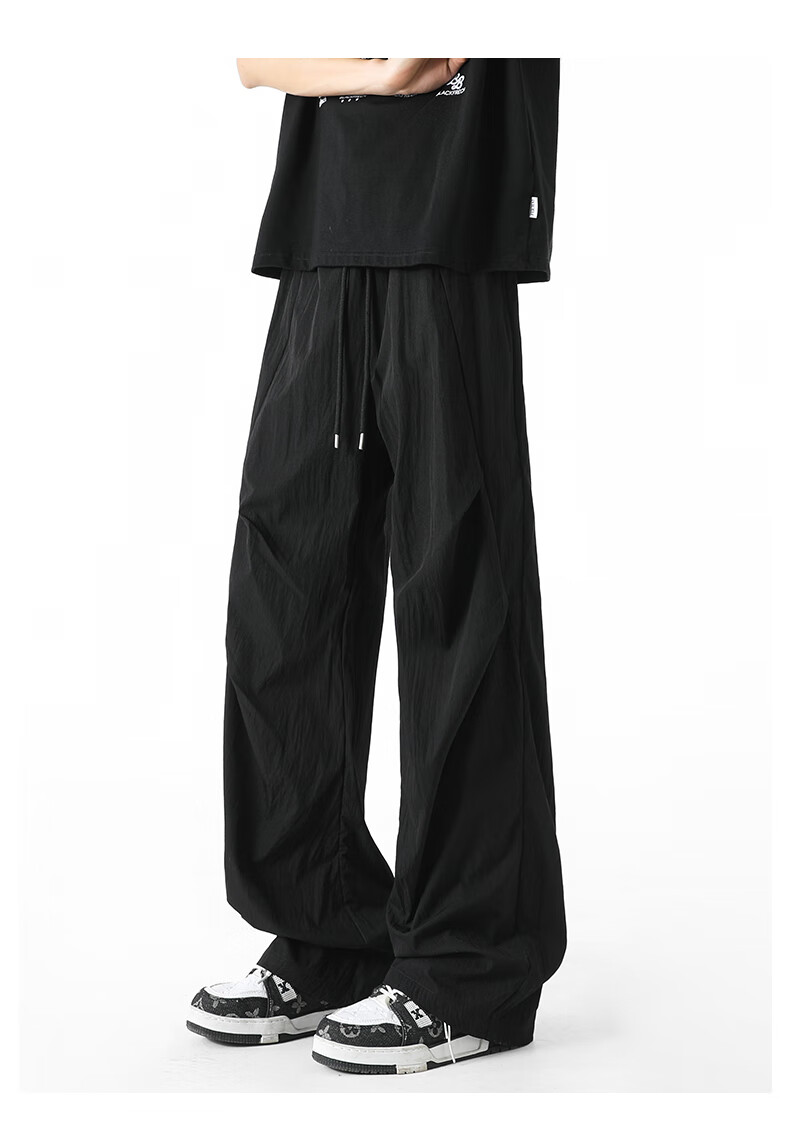 SWAMP AREA Wrinkled Ice Silk Pants for Men, Summer Lightweight American High Street Paratrooper Pants, Loose Straight-Leg Trousers KS51 Warm White 4XL 14