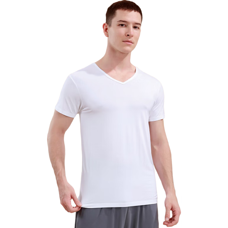 CHERISH LIFE Men's T-Shirt Undershirt, Modal Short-Sleeve V-Neck Undershirt, Elastic Slim Fit