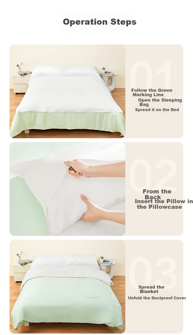 PurCotton Disposable Cotton Sleeping Bag Set with Four Bedsheets, Hygienic Barrier, 3 Packs, 1.9*2m 10