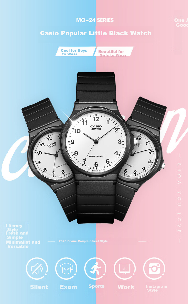Casio Black Watch for Men And Women, Unisex Student Official Exam Quartz Watch MQ-24UC 1